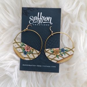 Saffron Vintage Tin Handmade Statement Floral Earrings